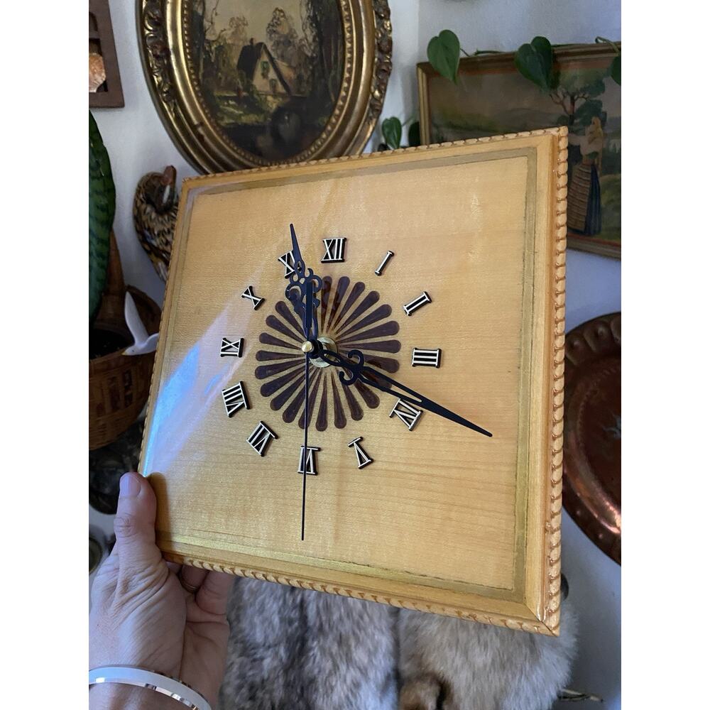 Vintage Handmade Wood Wall Clock Signed Midcentury Wood Clock Quartz Battery - Picture 3 of 6